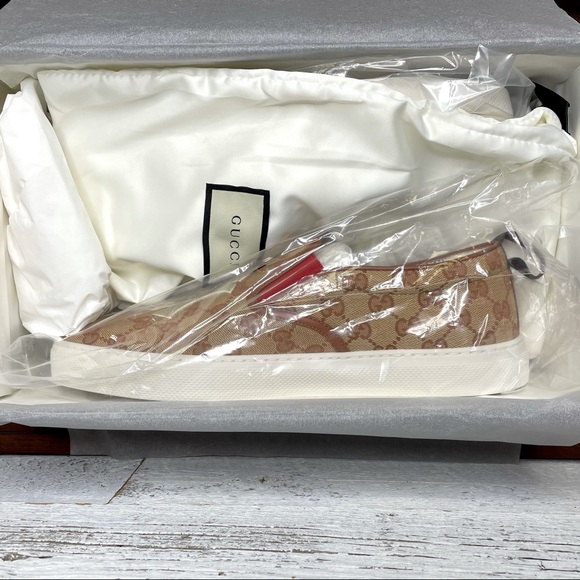 Gucci Yankees Beige GG Logo Slip On Sneakers Shoes - Picture 14 of 16